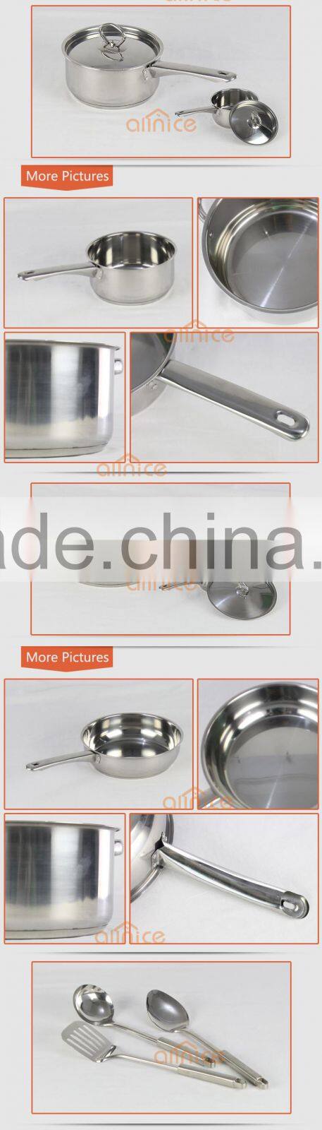 Non-magnetic stainlesss teel induction cookware set with 3pcs kithchen utensils