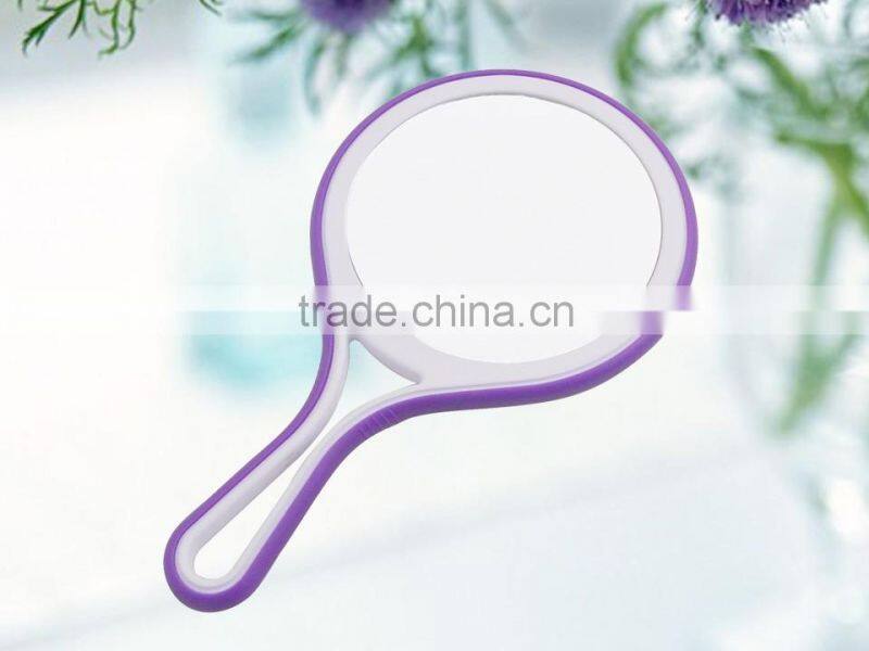 Double sided Magnifying hand makeup mirror, plastic cosmetic hand held mirror