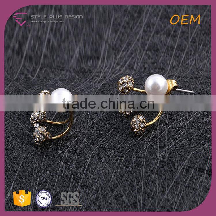 E78069L01 STYLE PLUS shiny gold plate small diamond pearl women earrings fashion earring designs