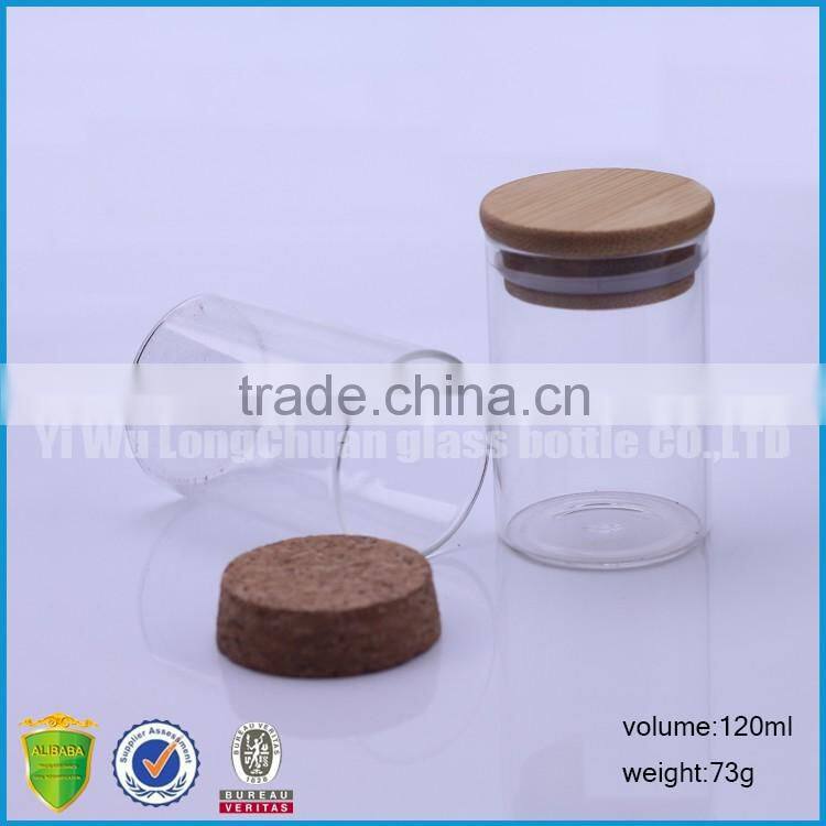 4oz Wide Mouth Clear Round Glass Storage Jars With Wooden Bamboo Cork Lid