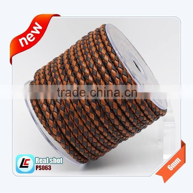 6mm Black Braid Cowhide Leather Cord for Making Leather Bracelets