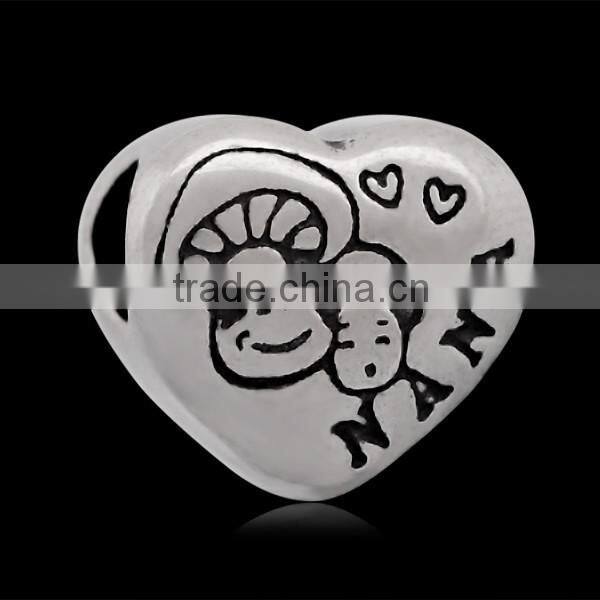 Heart Shape Grandma And Granddaughter Never Fade Stainless Steel NANA Charms Beads Fit European Bracelets SEB-LG112