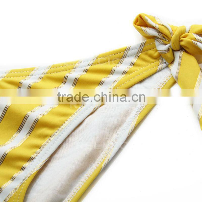 RELLECIGA Bandeau Bikini Swimsuit Series - Yellow Metallic Stripe Bandeau Top Sexy Bikini Set with Front "V"