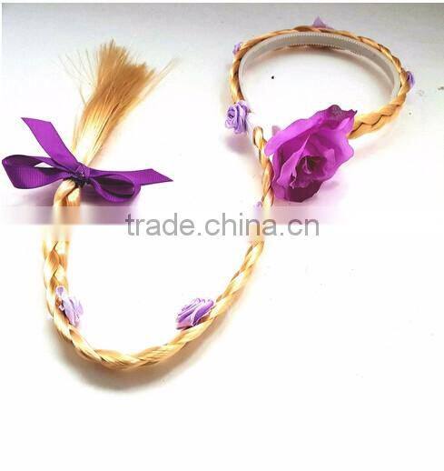 Frozen Princess Long Wig Braid Plastic Hairband With Flowers