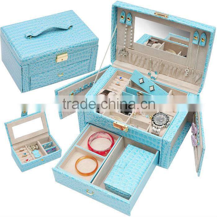 Fancy luxury jewellery storage red jewellery box with mirror for earrings, necklaces and rings, cheap mirror jewellery gift box