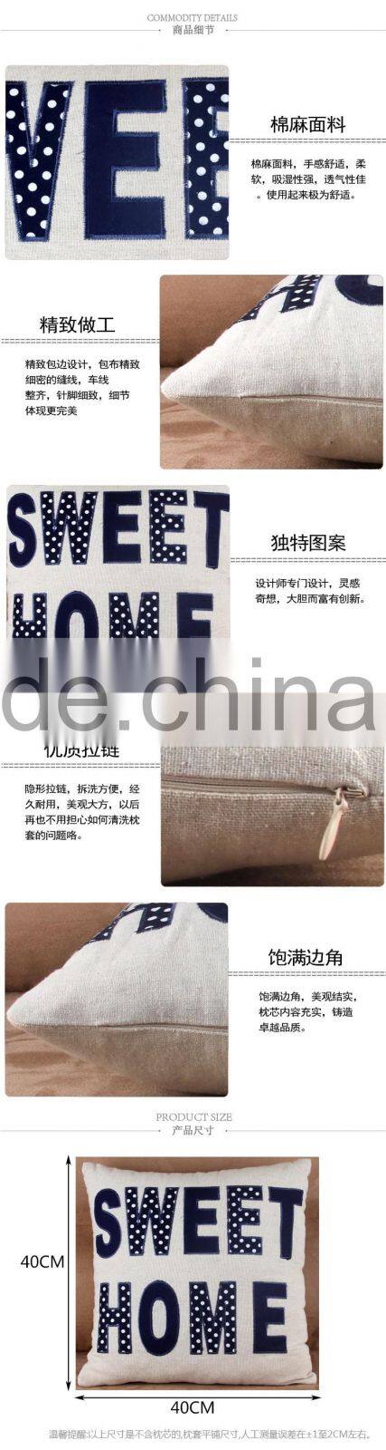 American country HOME alphabet cotton and linen embroidered hold pillow high-grade cartoon sofa cushion cover