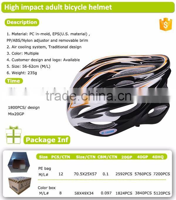 PC in mold high impact black eps adult bicycle helmet