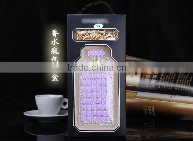 With PU chain Perfume Bottle Eiffel diamond case cover for iphone 5"