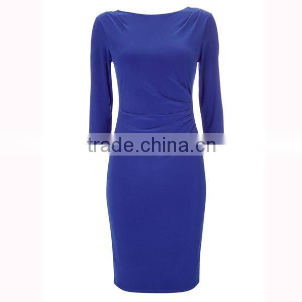 Royal blue formal ladies dress/half sleeve midi length latest dress