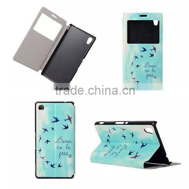 High Quality Color Printing PU Leather Flip Cover For Sony Xperia M4 Aqua Case