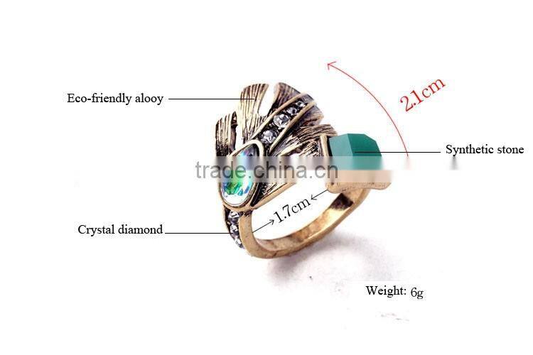 Punk Style Ring Designs Antique Gold Plated Crystal Cluster Leaf Irregular Finger Rings For Women