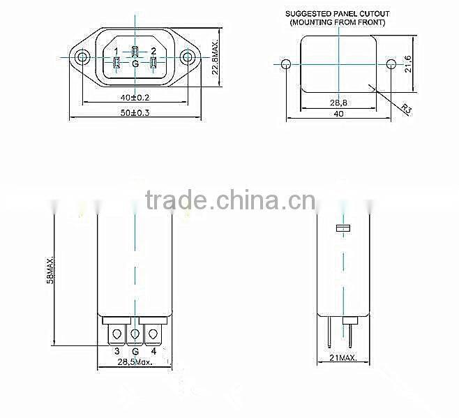 2016 Hot Sell IEC Single Phase AC EMI rfi Noise Filter