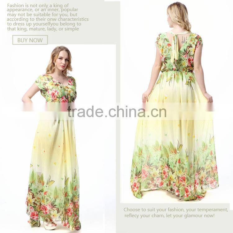 2016 new European women's Beach Resort plus size slim Chiffon Dress