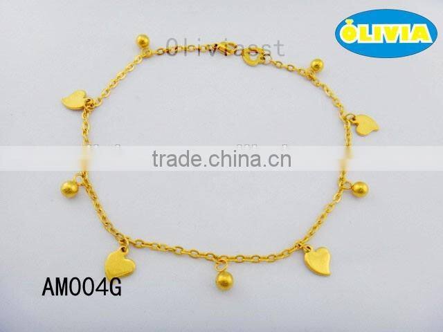 Olivia Jewelry 18k Gold Foot Jewelry Anklet With Heart Charm In Stainless Steel