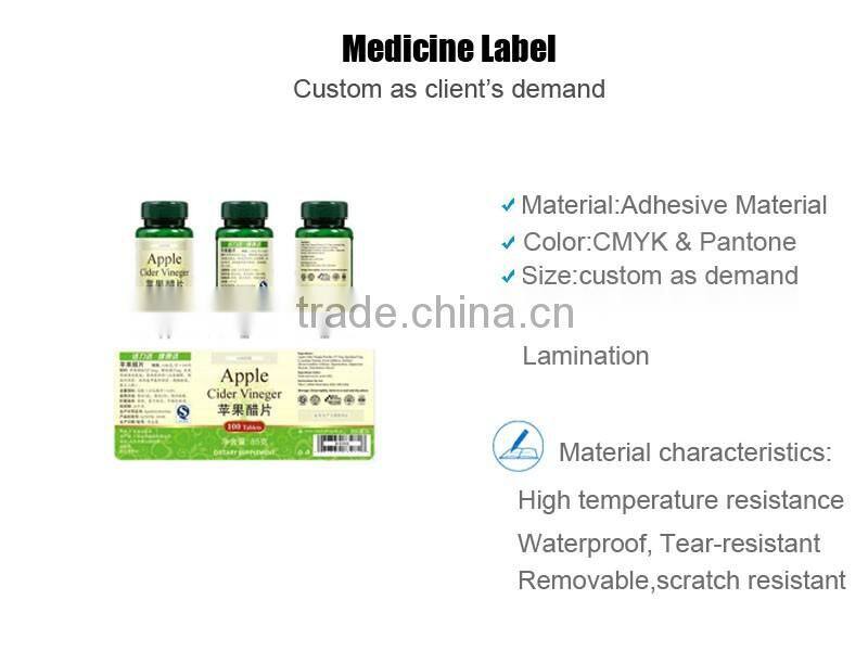 Top Quality Custom Sticker Printing With Clear Plastic Medicine Label Cover