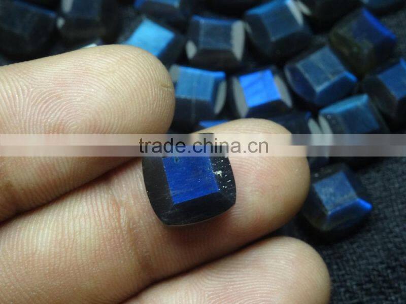 Labradorite Gemstone faceted Cushion cut with nice blue flahsy color and best polish and making