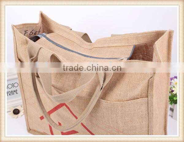 Promotional fashion double handles jute shopping bag
