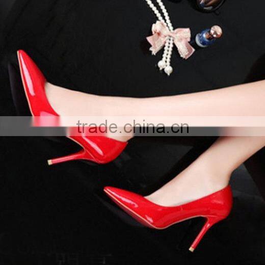 Comfortable genuine leather party pumps high heel shoes latest sweet color diamond office lady shoes CP6664