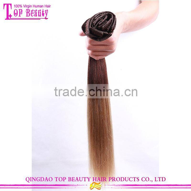 Made in China Silky Straight Two Tone Ombre Clip in Hair Extensions for White Women