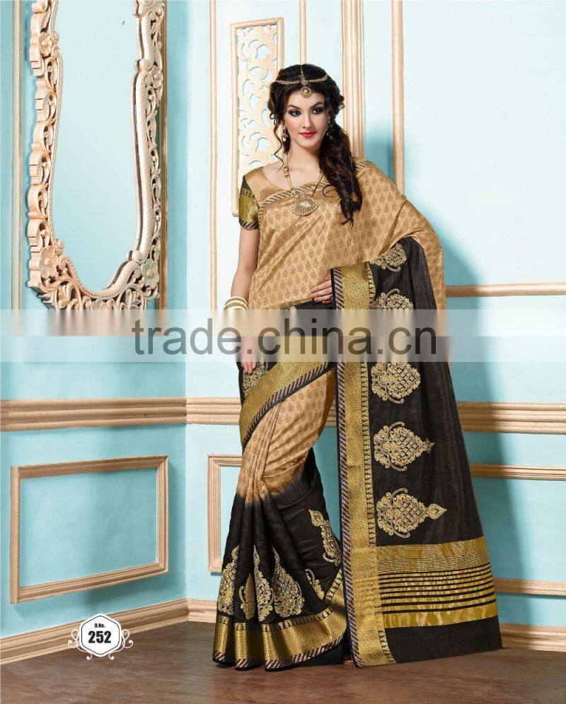 Radiant Cream Dhupion Silk Saree/famous indian saree designers