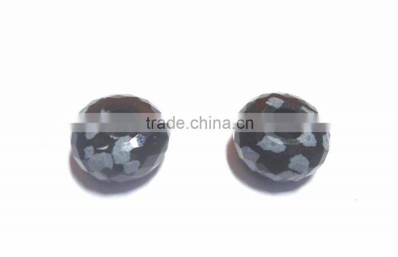 Natural Snowflake Obsidian Faceted Handmade Roundel Big Hole Beads