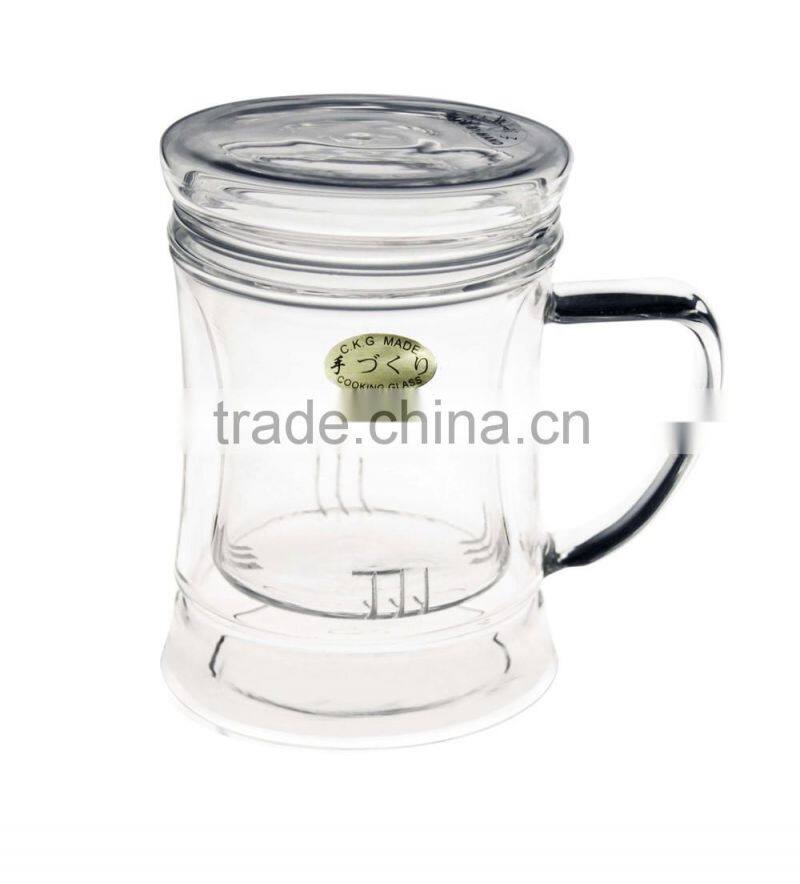 clear drinking glass tea cup with handle