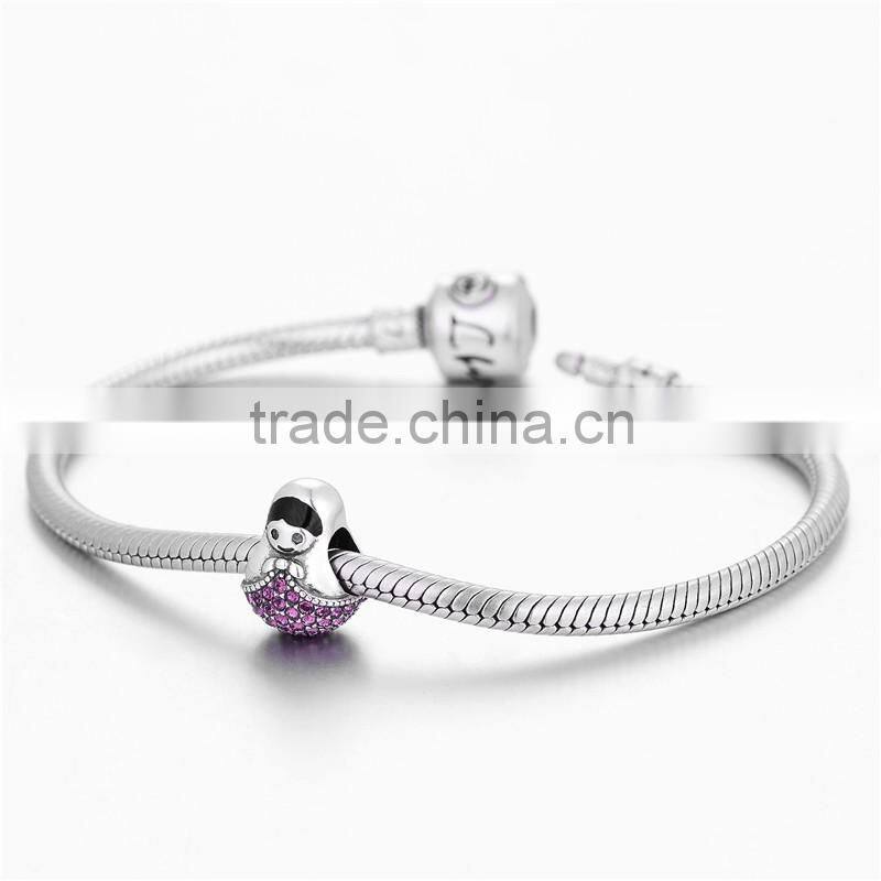D127 silver 925 russia girl charm,enamel girl charm beads for bracelet