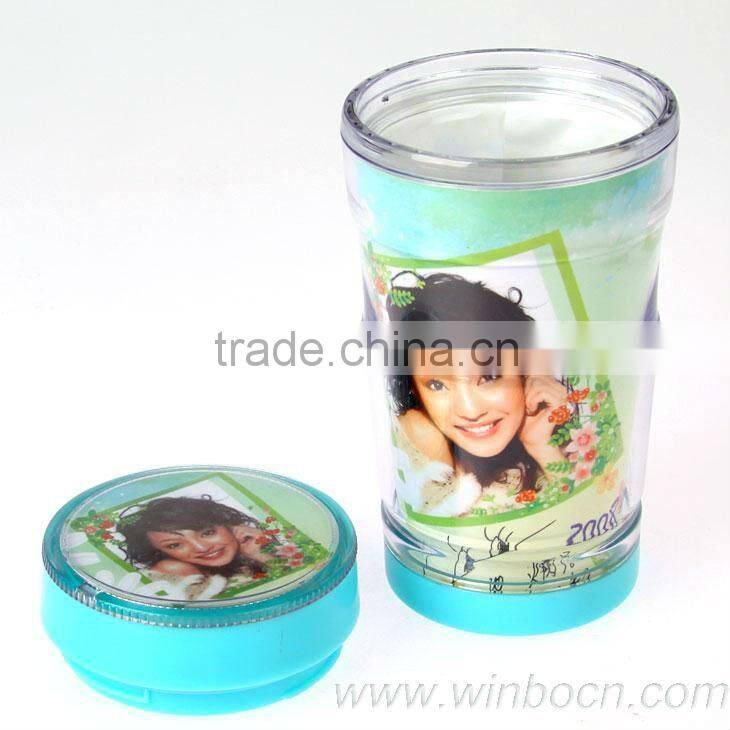Cartoon double walls plastic mug with box on the cover DIY