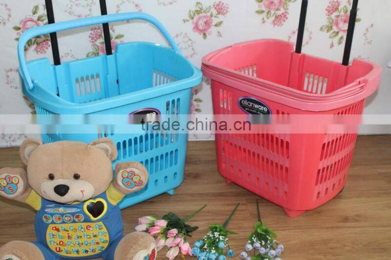 Shopping trolley basket with colourful baskets with pulling handle and wheels. Selling with cheap price!.
