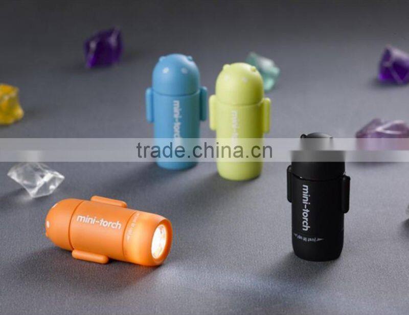 colorful Android robot design mini USB charging LED highlight torch bright light flashlight