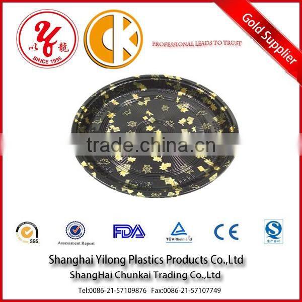 Big round black plastic disposable food sushi tray