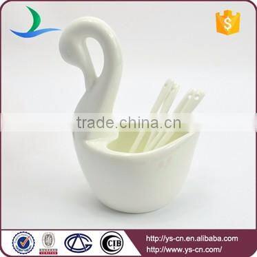 Elegant white swan shape porcelain kichen tools spoon container