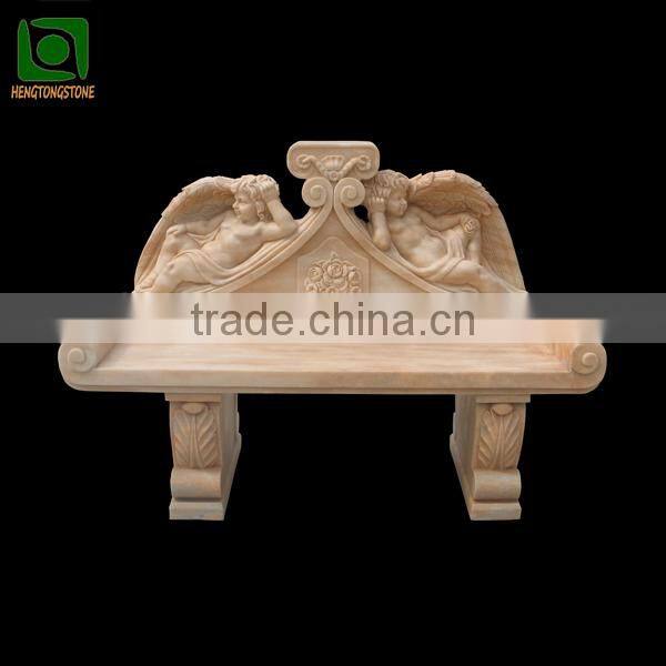 Yellow Travertine Garden Bench with Angel