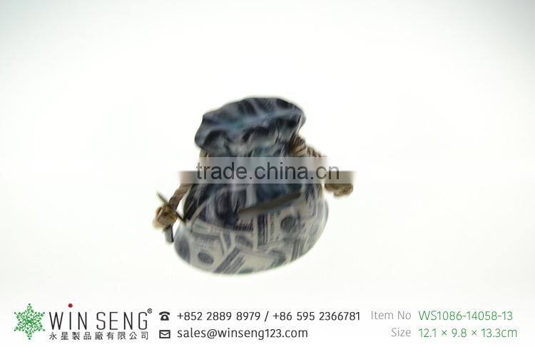 promotional gift money pattern with bag shape ceramic saving bank