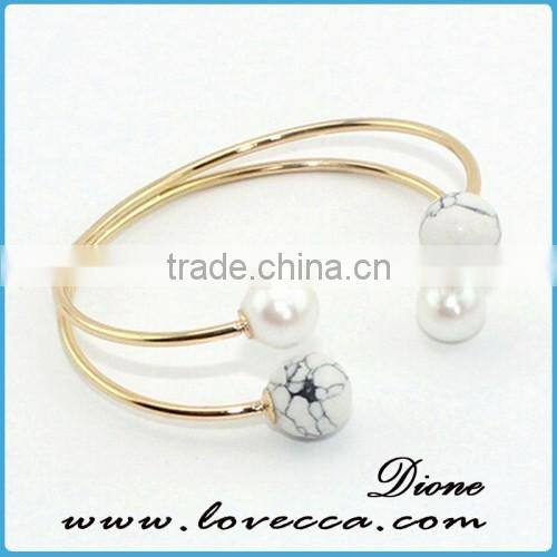 turquoise fashion white and green color alloy cuff wire bangle