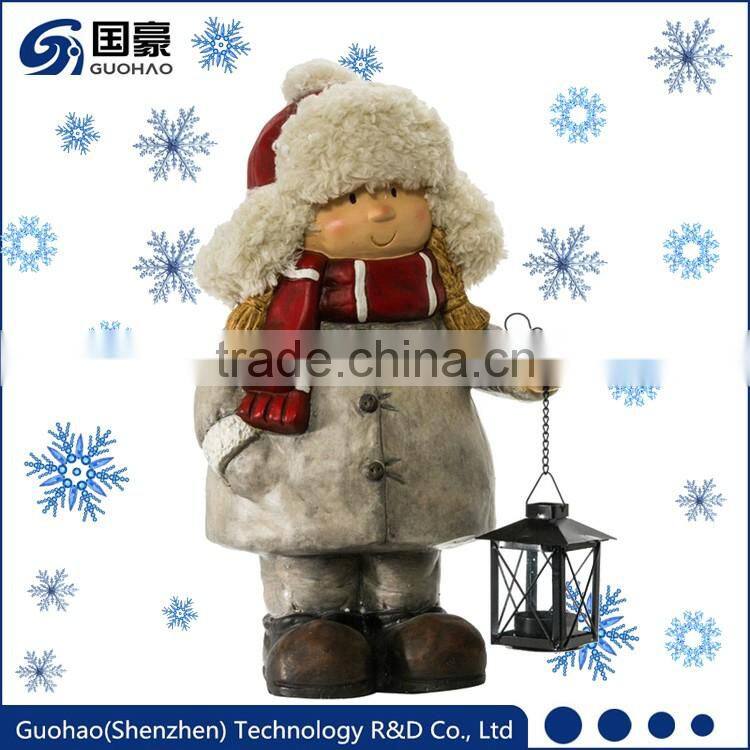 Outdoor kids statue with lanterns for Christmas decoration