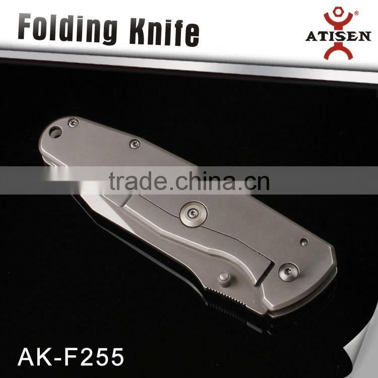 Hot Sale Outdoor Knives Stainless Steel Handle Folding Knife , 440+Titanium Coated