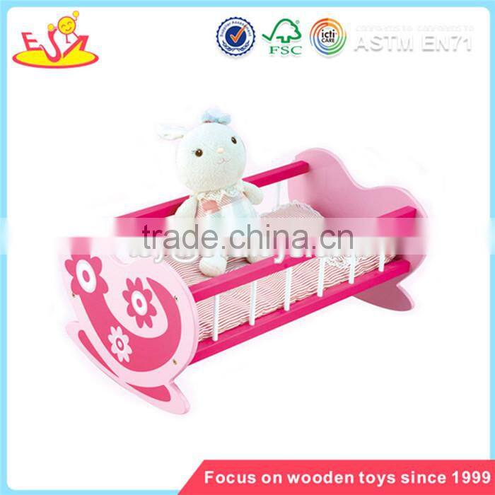 Wholesale beautiful toddler wooden doll bed toy pink best selling wooden doll bed toy W06E010