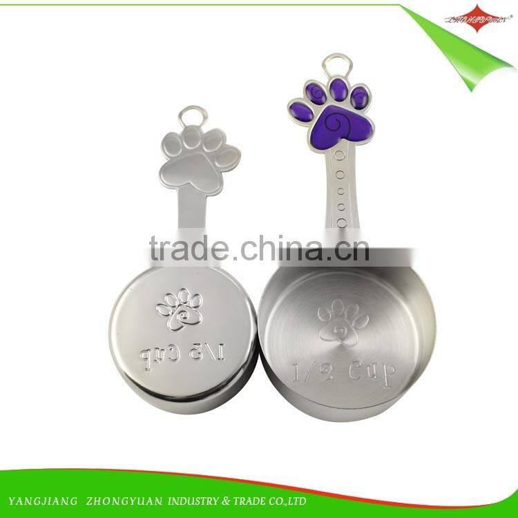 ZY-L1022 4pcs stainless steel measuring cup set with lovely doggy footprints handle
