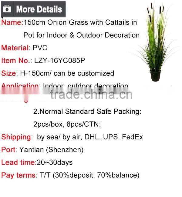 150cm Artificial Onion Grass with Cattails in Pot Fake Grass for Decoration