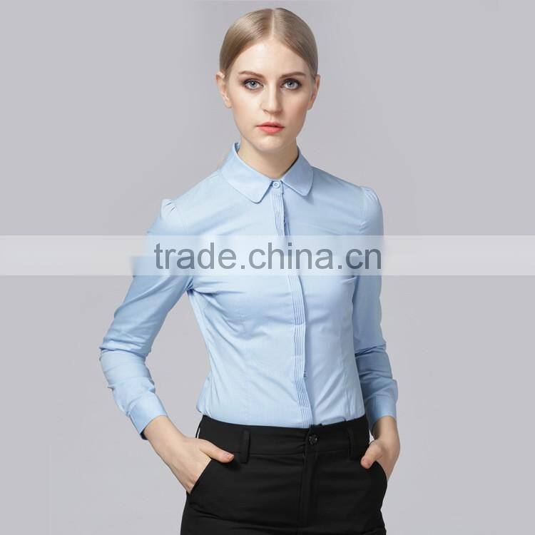 2017 High quality ladies office uniform formal white shirt for women