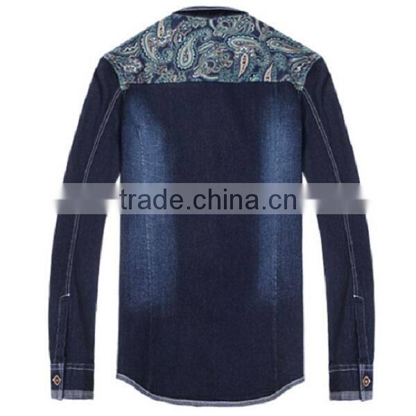 Latest long sleeve jeans shirt for men with printing ,combination printing men's jeans shirt,jeans men shirt for wholesale