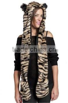 wholesale Europe and USA winter female faux rabbit fur animal hat togther with scarf