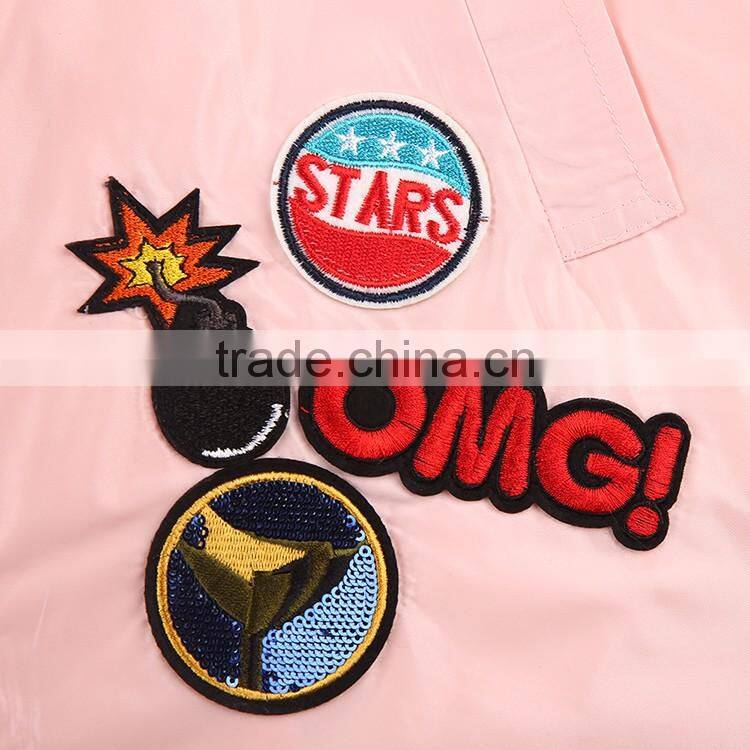 HAODUOYI Women Trench Coat Printed Pink Pockrts Zipper Loose Long Sleeve Coat Elegant Lady Coat