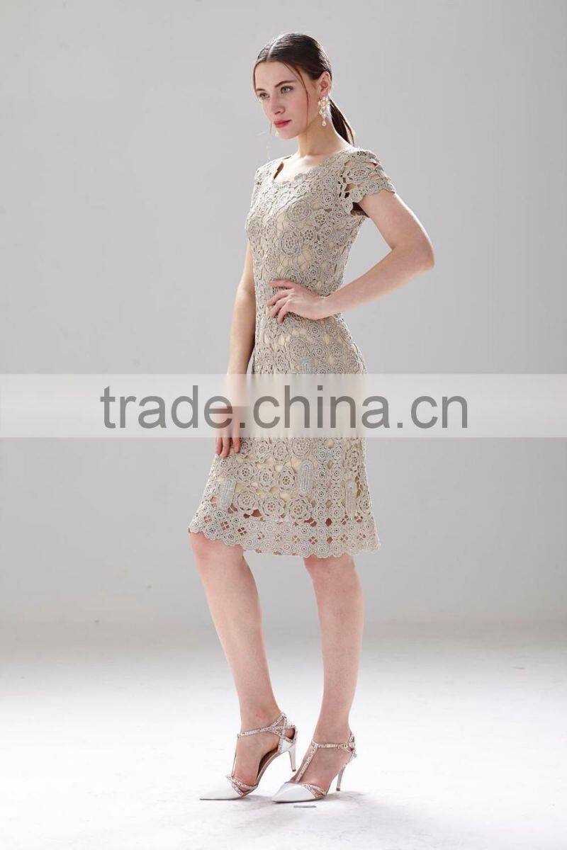 lady's latest high quality popular fashion crochet lace party dress