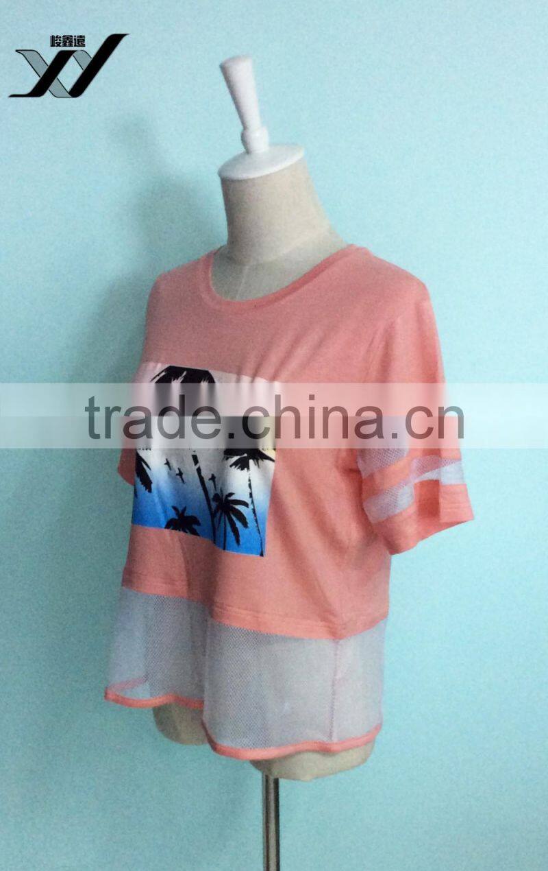Hollow out girl tshirt with picture pattern