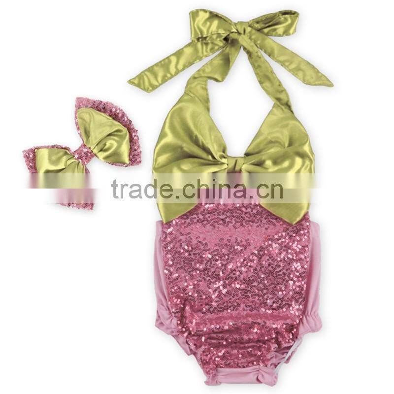 OEM Manufacturer Boutique Baby Swimwear Kids Sequins Beachwear with Headband