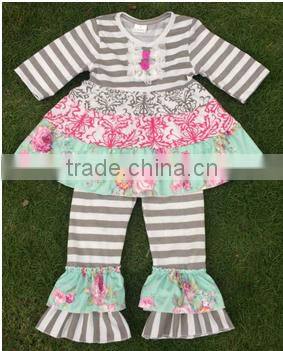 Hot sale cute fashion kids ruffle japamas fashion weastern girls japamas christmas baby outfit wholesale