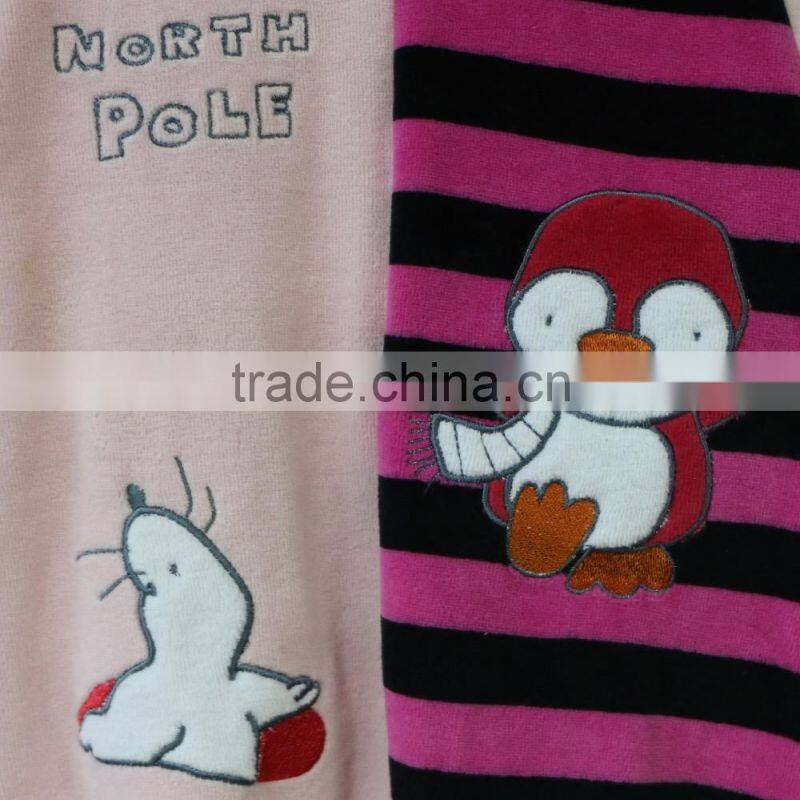 Fall and winter season velour baby footie romper with animal patch and embroidery