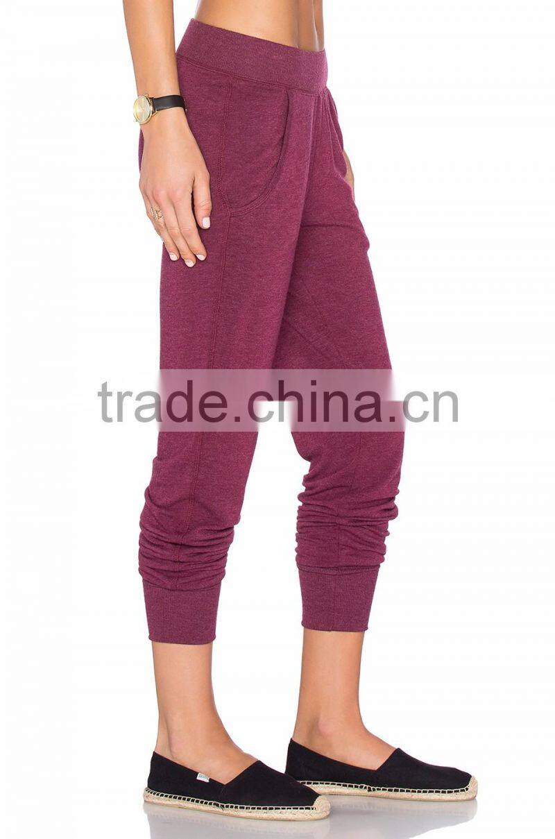 2017 Wholesale elastic waist slant pockets sweat pants for women jogger pants